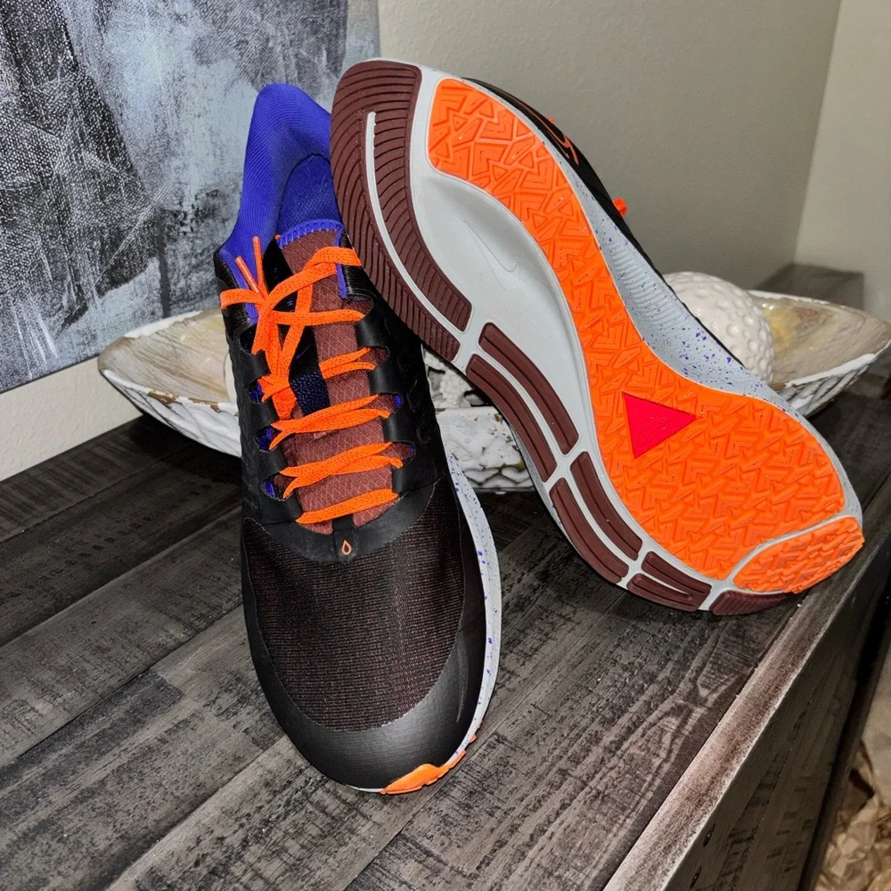 Nike Air Zoom Pegasus 38 Shield Mens SZ11.5 XE Black/Orange/Total Eclipse color - Picture 5 of 13